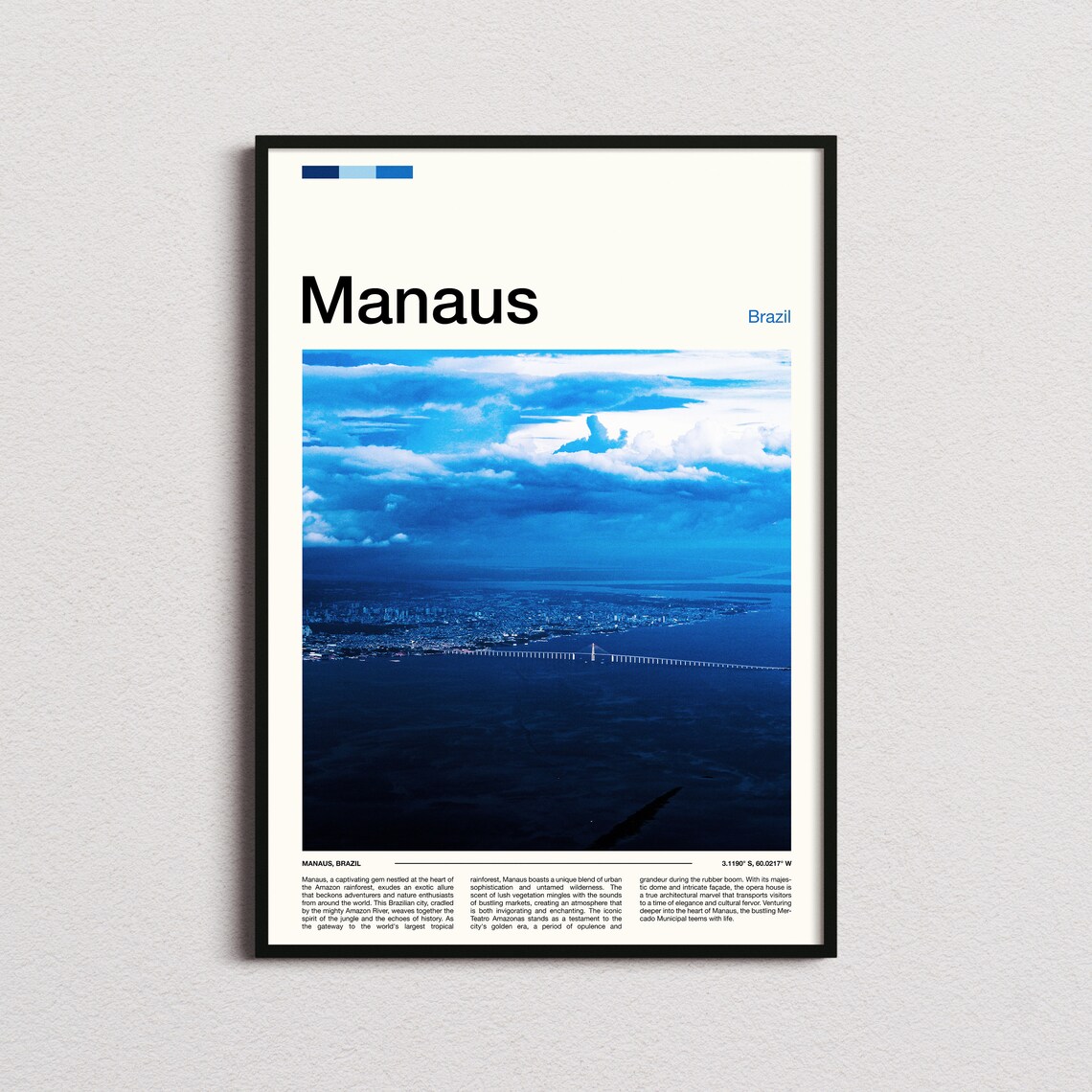 Manaus Brazil Amazon River Bridge City Aerial Dusk Travel Poster