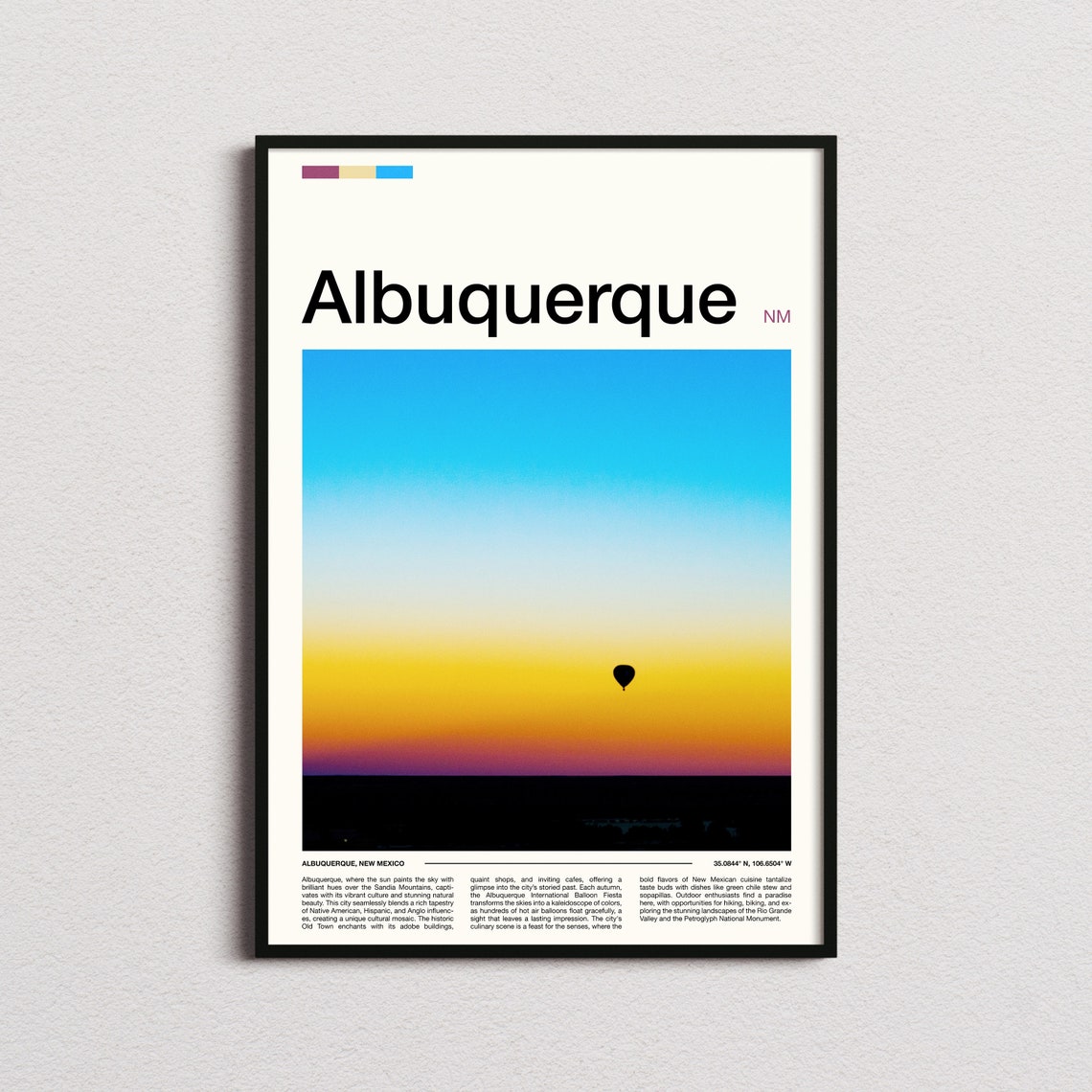 Albuquerque New Mexico Lone Balloon Sunset Sky Minimalist Poster