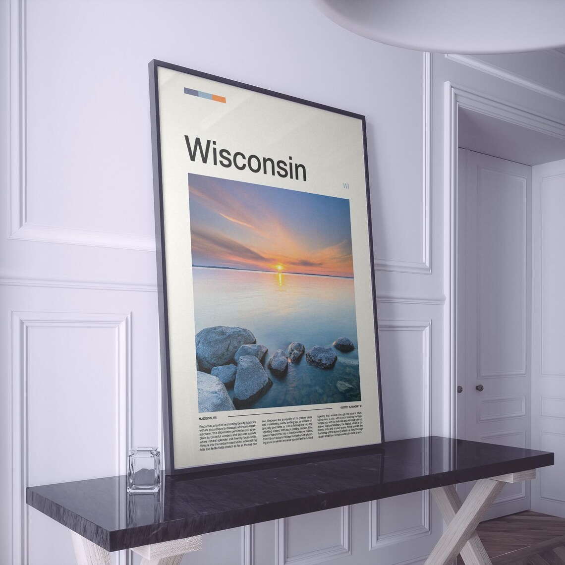 Wisconsin Madison Lake Sunset Rocky Shore Photography Poster - Image 2