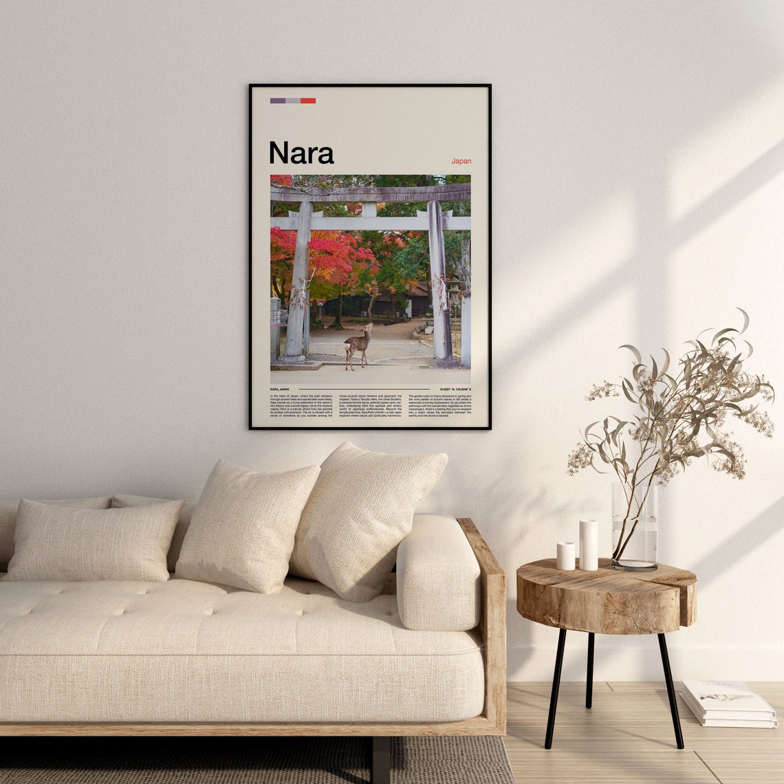 Nara Japan Torii Gate Sacred Deer Vibrant Autumn Leaves Poster - Image 3