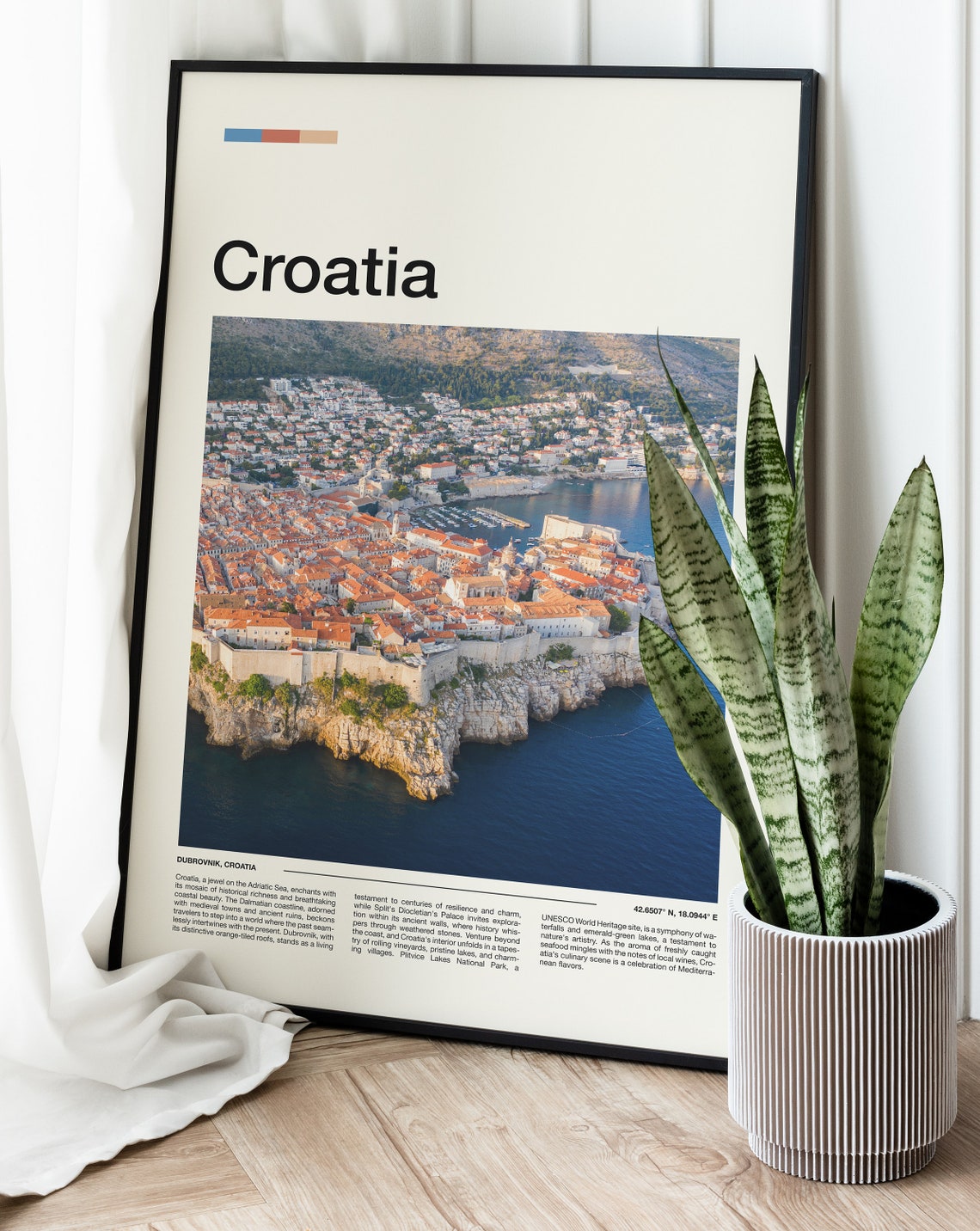 Croatia Dubrovnik Old Town Cliffside Aerial Minimalist Photo Poster - Image 2