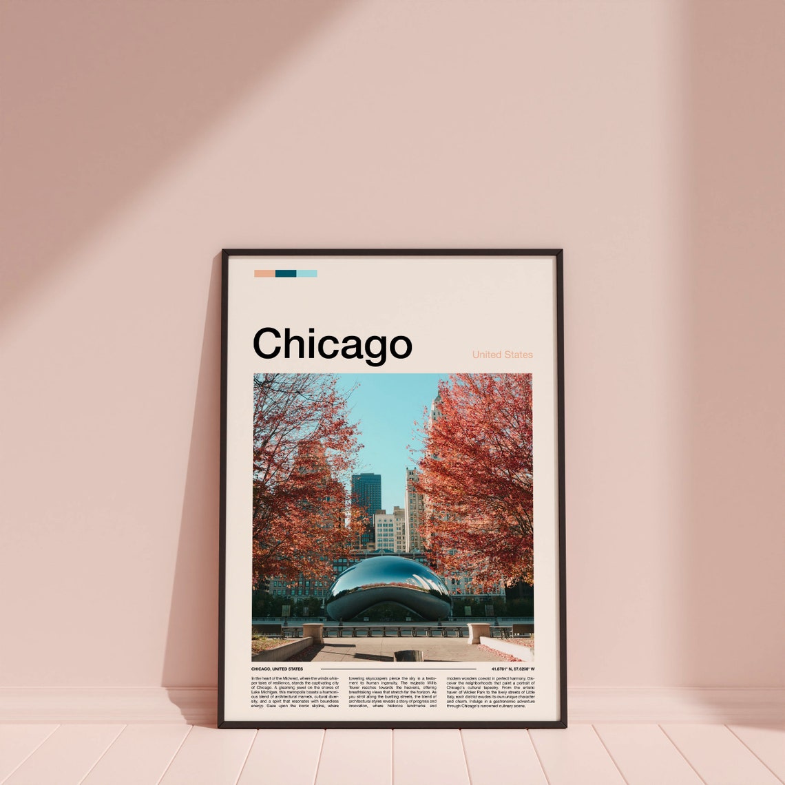 Chicago Cloud Gate The Bean Autumn Trees Millennium Park Travel Poster - Image 3