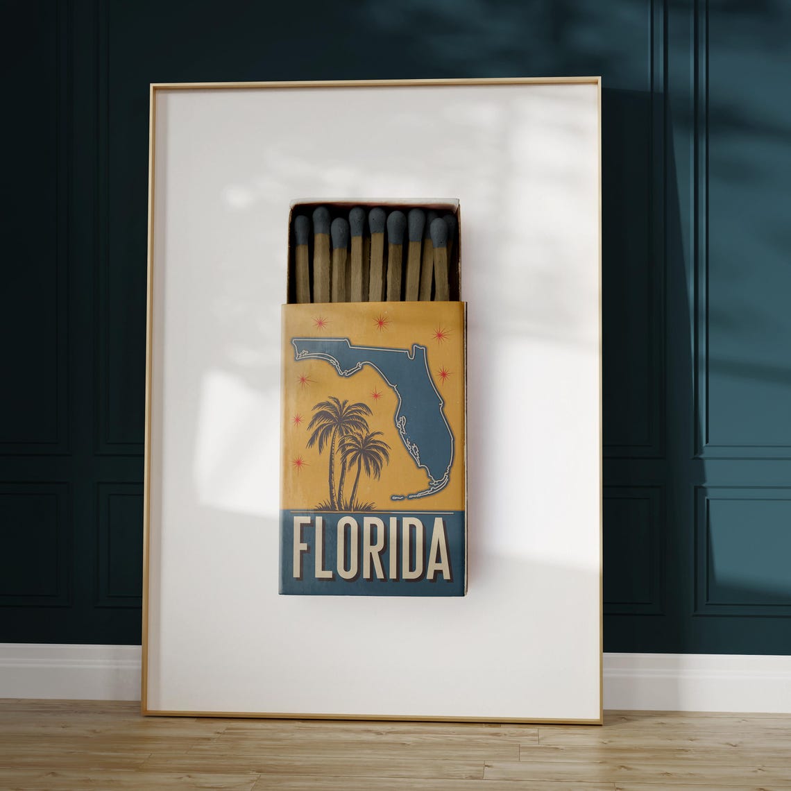 Florida Vintage Matchbox State Map Palm Trees Retro Travel Poster - Image 3