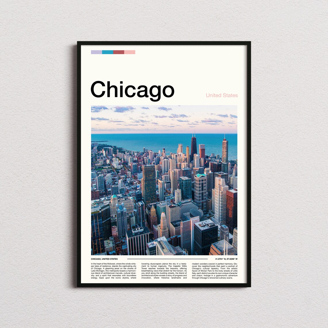 Chicago United States Aerial Skyline Lake Michigan Dusk Photo Poster