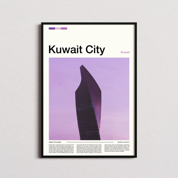 Kuwait City Al Hamra Tower Dusk Skyscraper Minimal Travel Poster