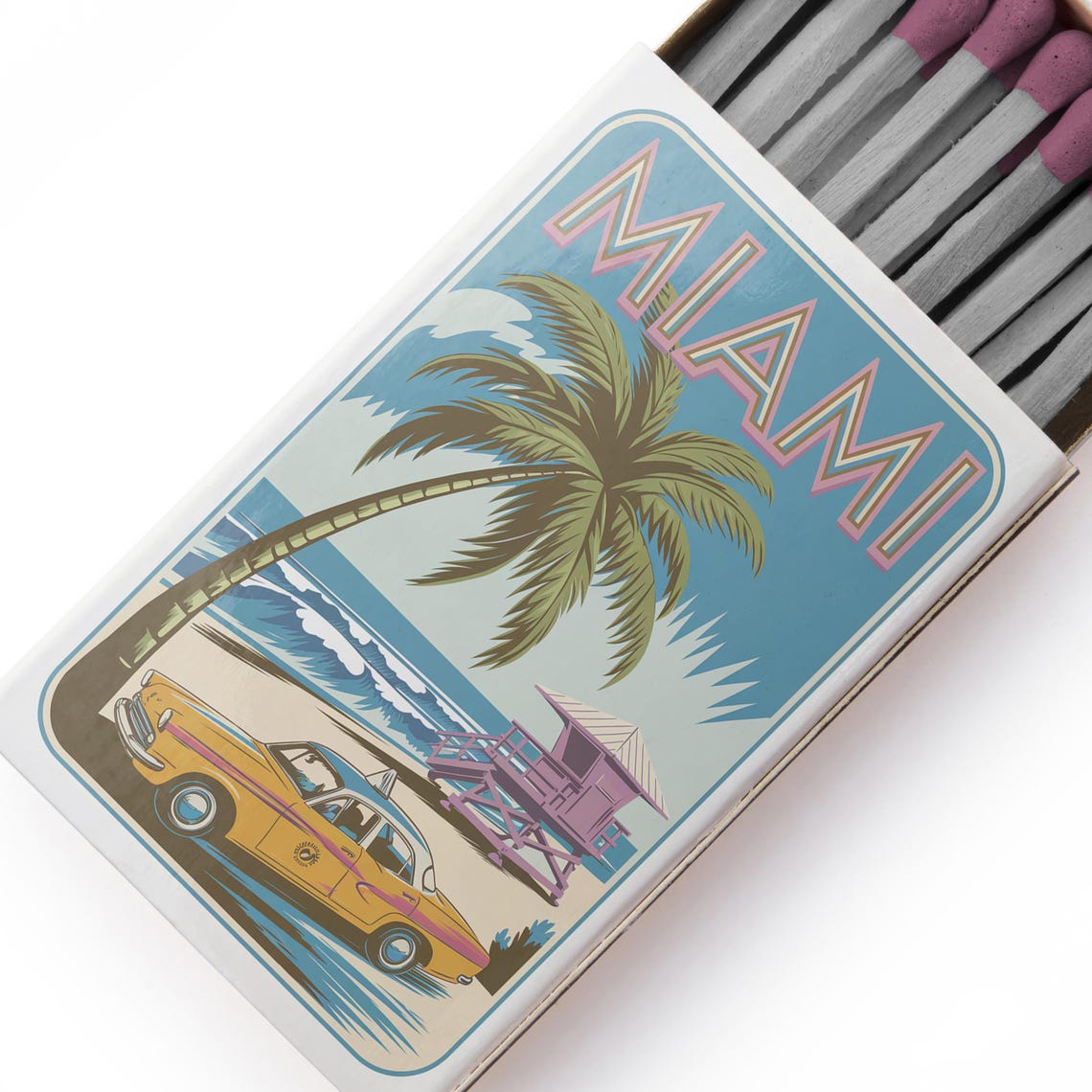 Miami Beach Palm Tree Lifeguard Tower Retro Matchbox Art Poster - Image 5