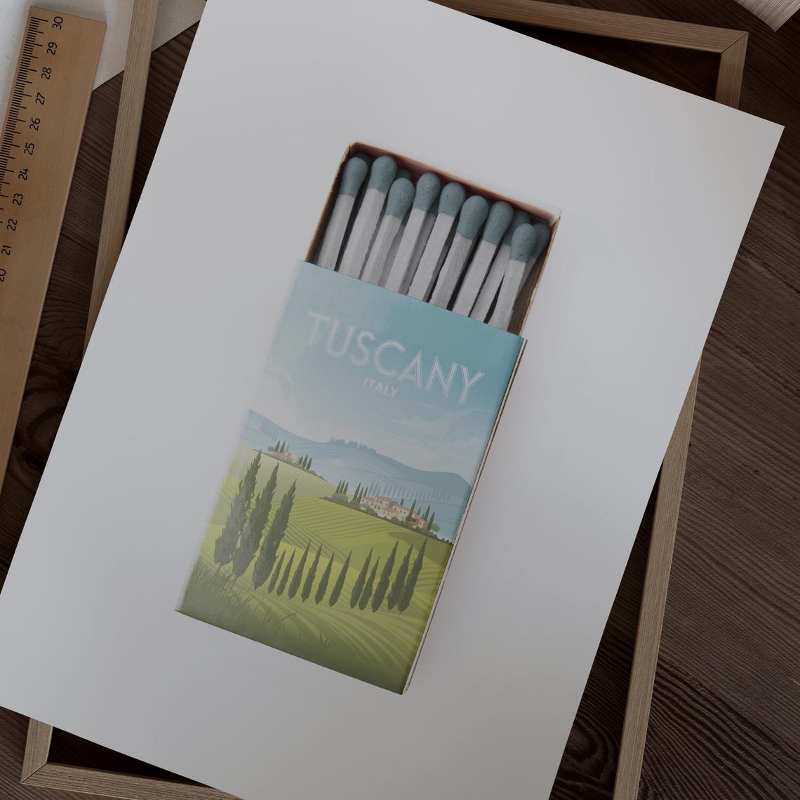 Tuscany Italy Cypress Trees Matchbox Style Art with Villa Hills Poster - Image 2