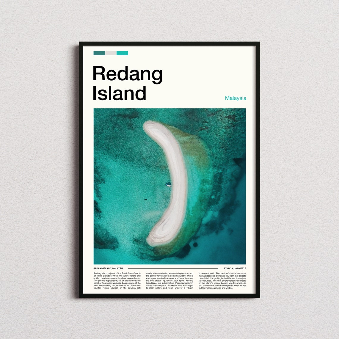Redang Island Malaysia Aerial Crescent Sandbar Beach Travel Poster