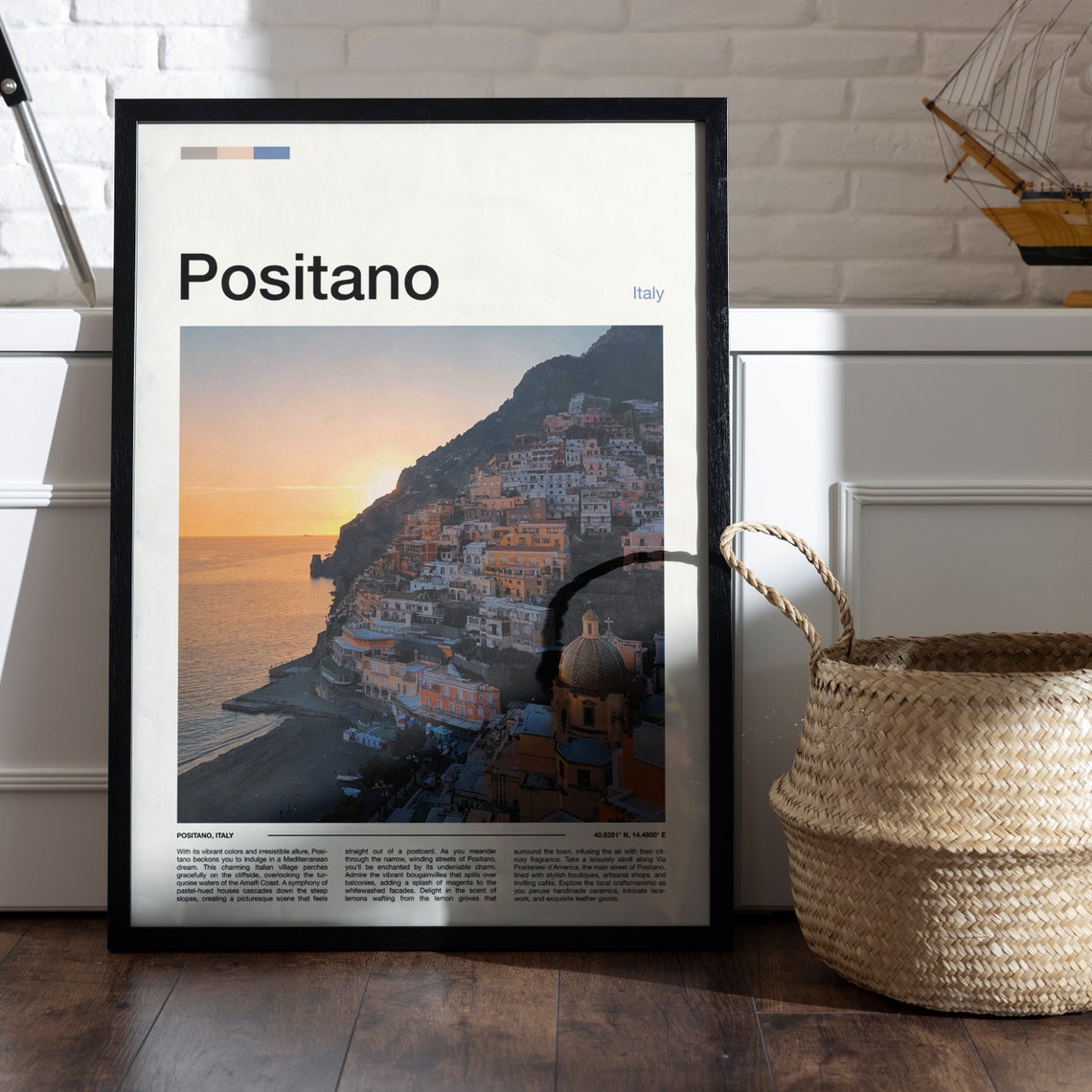Positano Italy Amalfi Coast Cliffside Sunset Town View Poster - Image 5