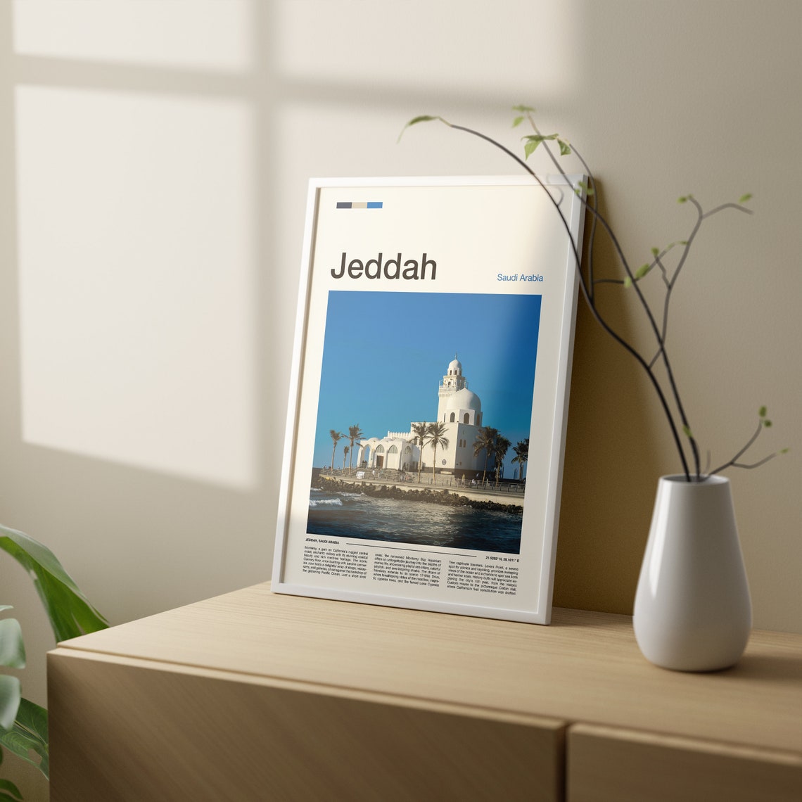 Jeddah Saudi Arabia White Waterfront Mosque Corniche Travel Poster - Image 2