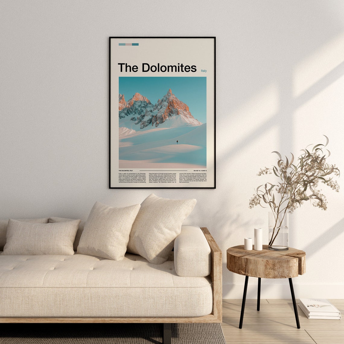 The Dolomites Italy Snowy Peaks Alpenglow Hiker Photography Poster - Image 3