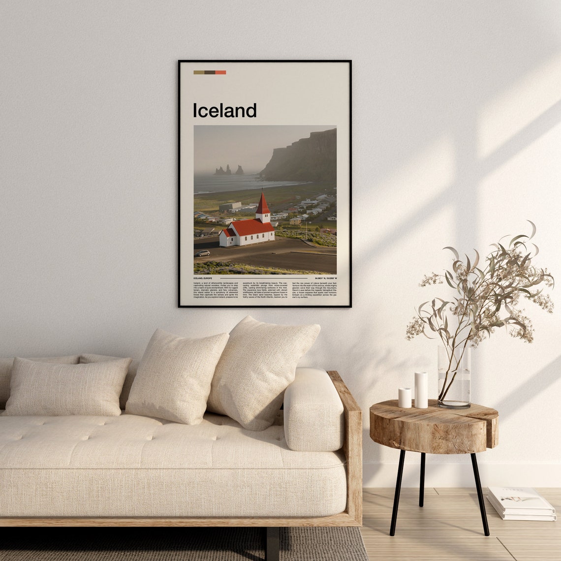 Iceland Vik Village Red Church Black Beach Sea Stacks Poster - Image 3