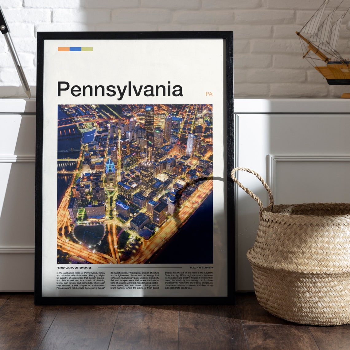 Pennsylvania Pittsburgh Night Aerial City Lights Photography Poster - Image 5
