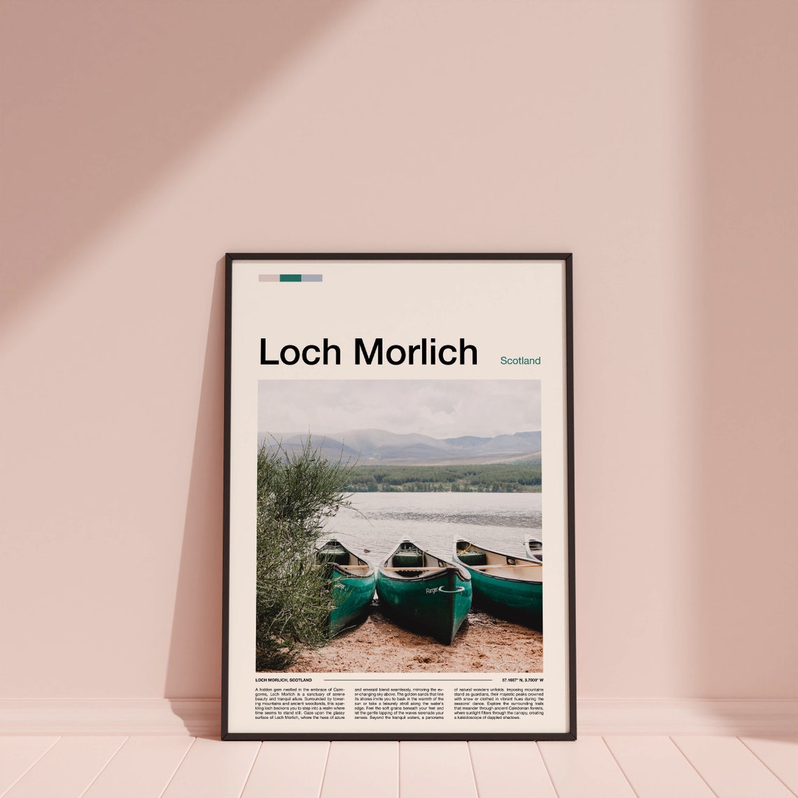 Loch Morlich Scotland Green Canoes Lakeside Sunset Canoe Travel Poster - Image 3