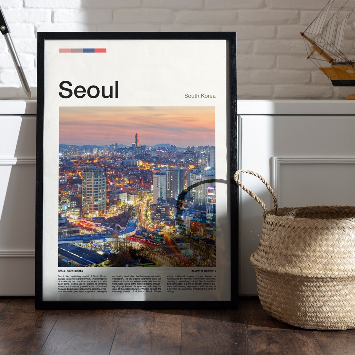 Seoul South Korea City Lights Night Skyline Panorama Art Poster - Image 5