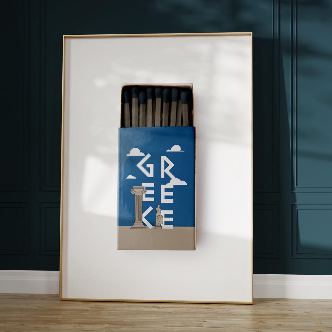 Greece Ancient Column Matchbox Style Art with Classical Statue Poster - Image 5
