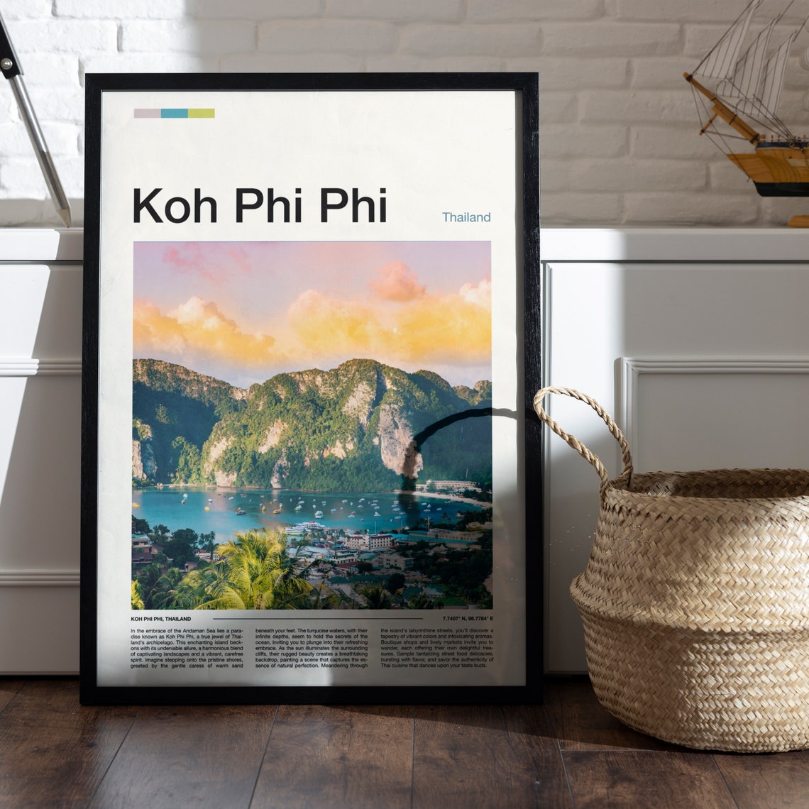 Koh Phi Phi Thailand Limestone Cliffs Sunset Bay Boats Travel Poster - Image 4
