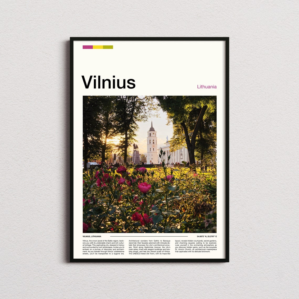 Vilnius Lithuania Cathedral Bell Tower Flower Garden Summer Poster