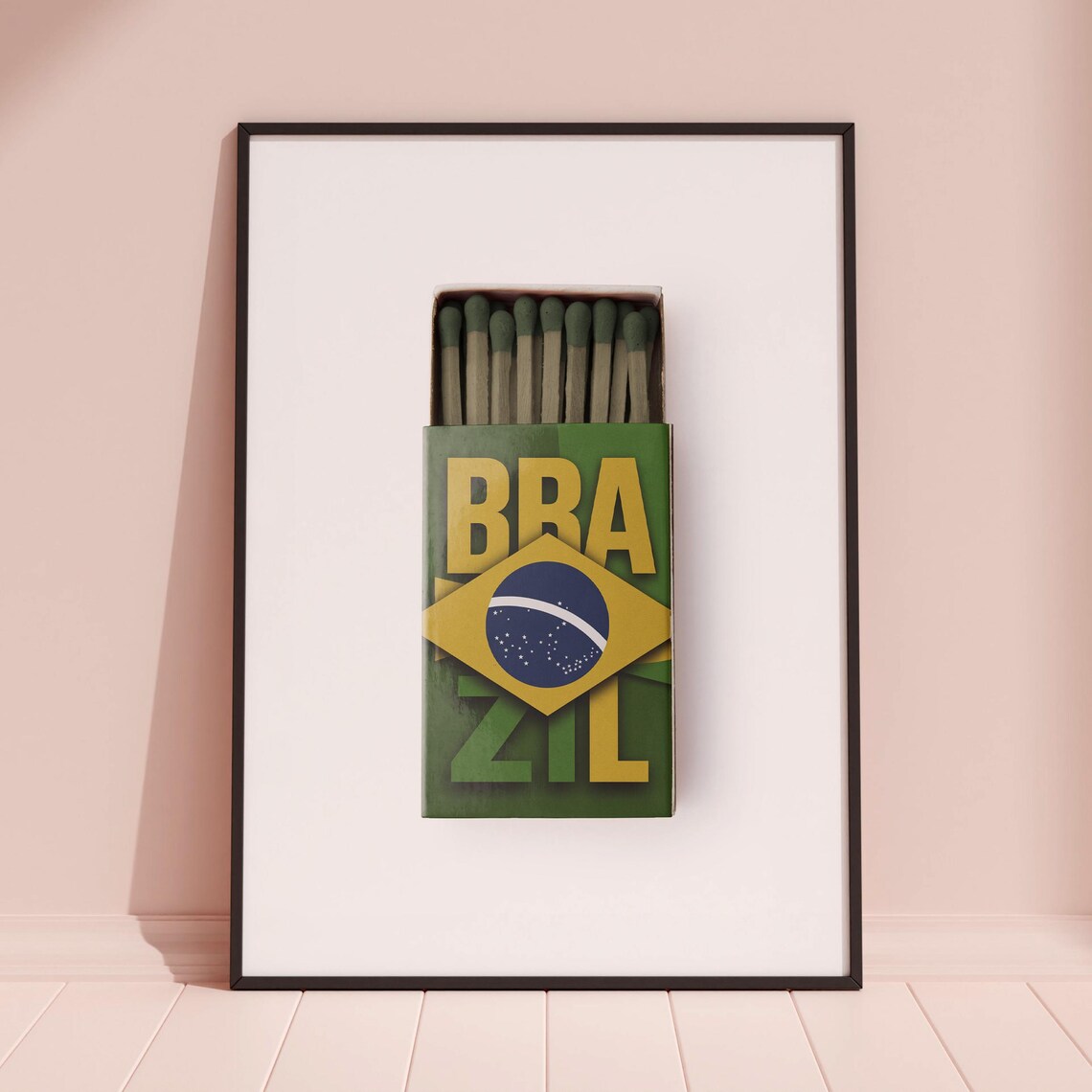 Brazil Flag Matchbox Art Green Yellow Wooden Matchstick Poster - Image 3