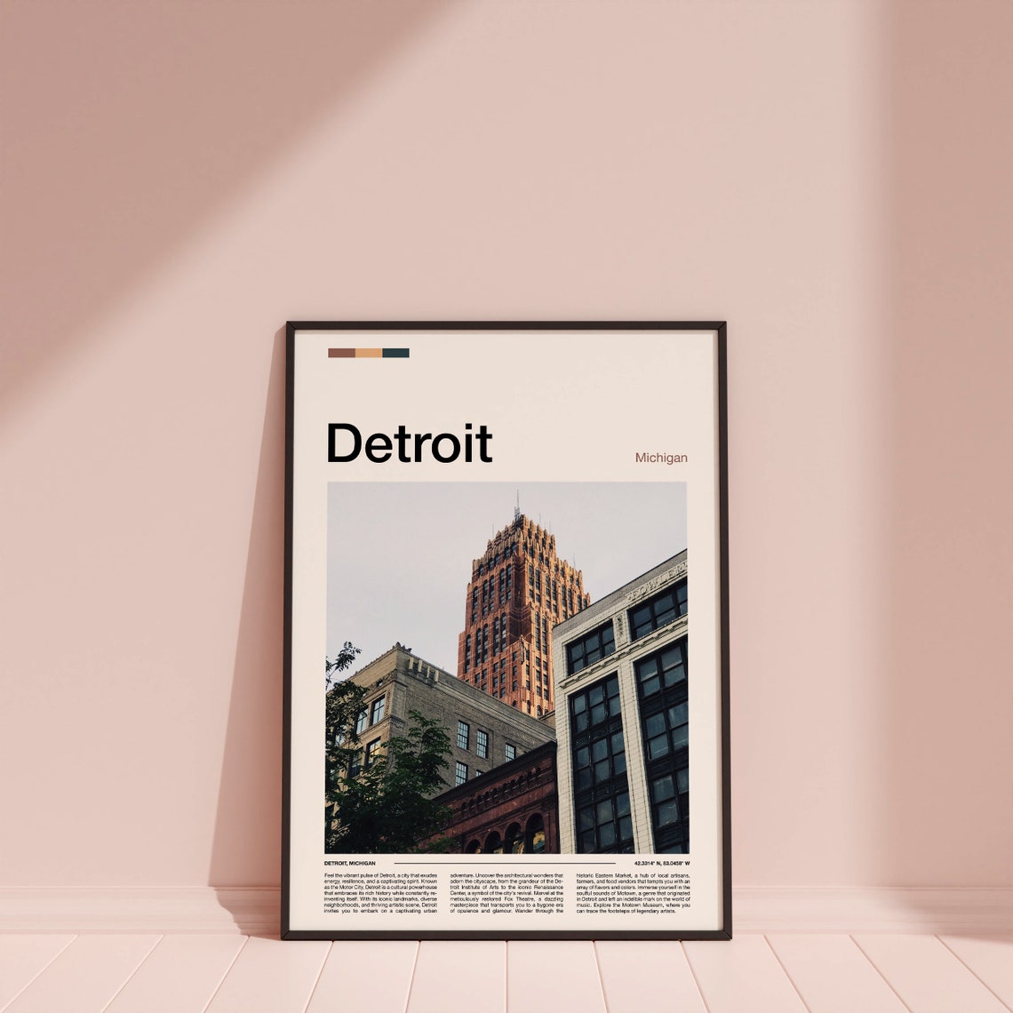 Detroit Michigan Historic Brick Skyscraper Street Photo Poster - Image 3