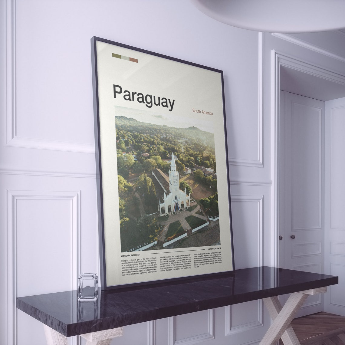 Paraguay White Church Plaza Aerial View Minimalist Travel Poster - Image 2