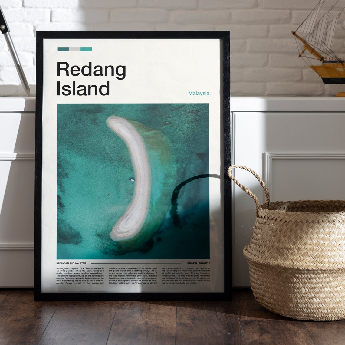 Redang Island Malaysia Aerial Crescent Sandbar Beach Travel Poster - Image 5