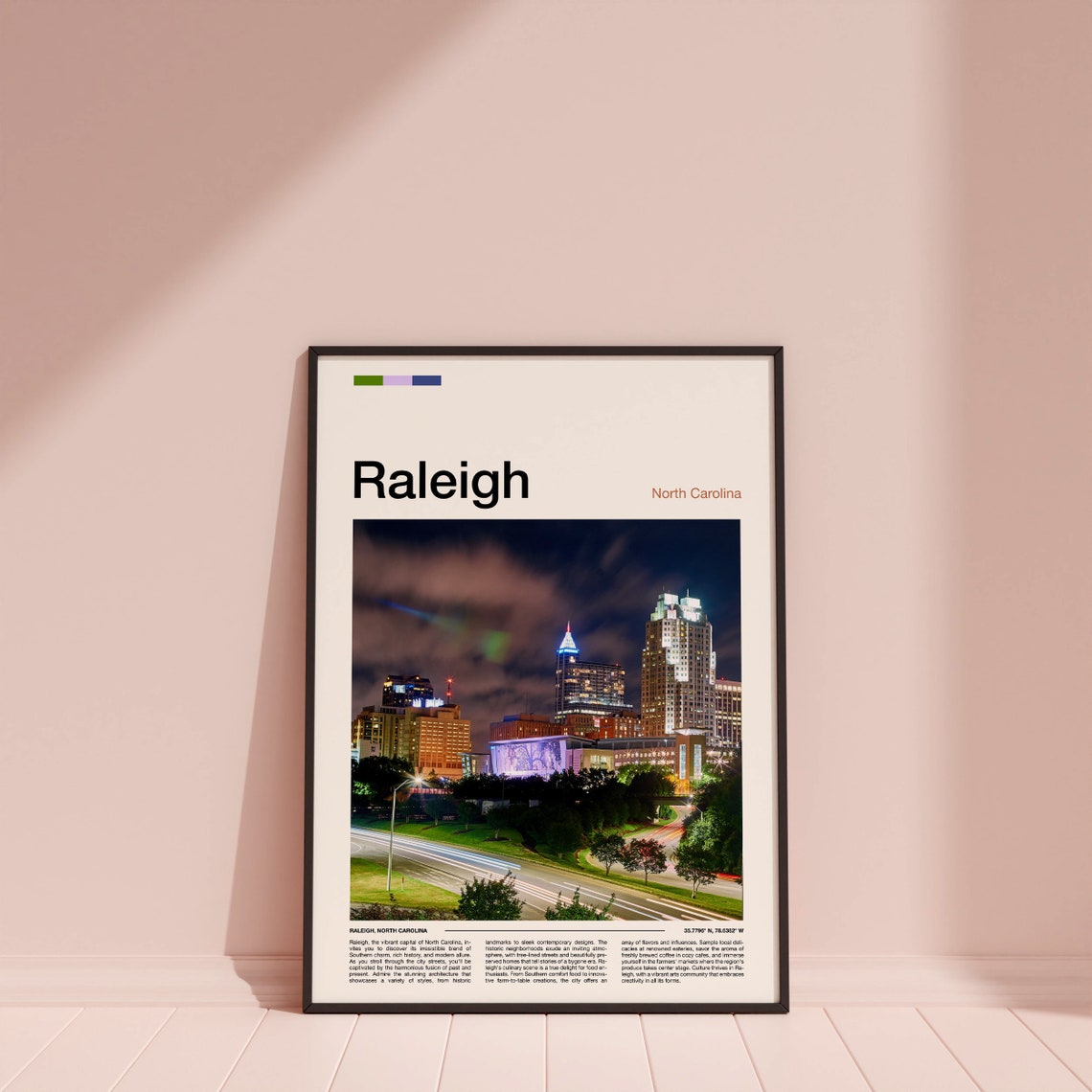 Raleigh North Carolina Night Skyline Minimalist Photo Poster - Image 4