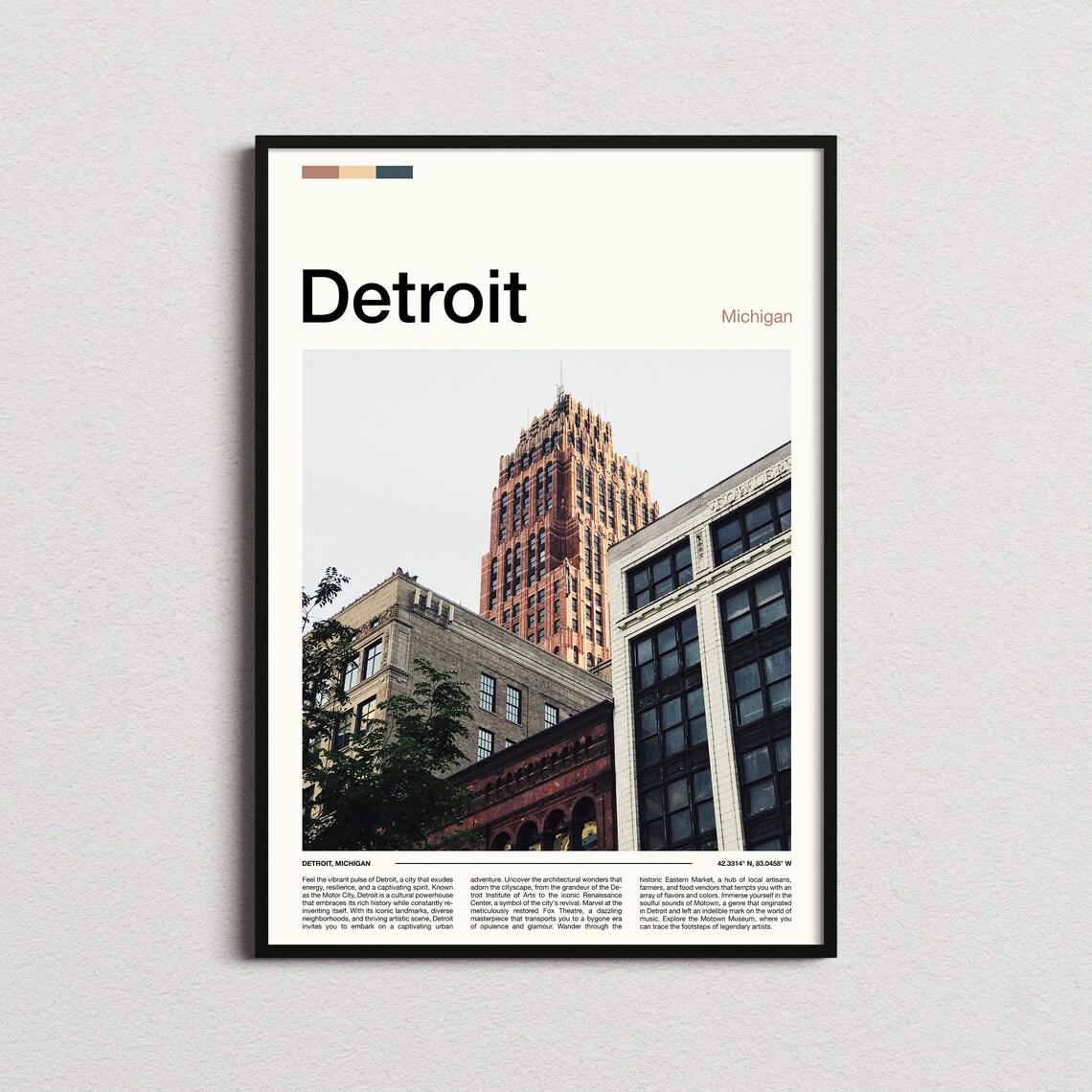 Detroit Michigan Historic Brick Skyscraper Street Photo Poster