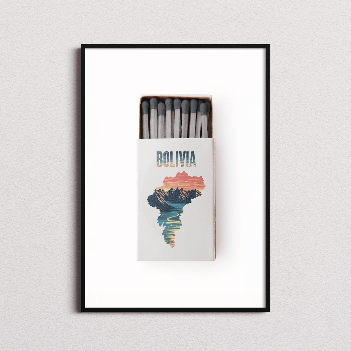 Bolivia Vintage Matchbox Map Andes Mountain Sunset Travel Poster
