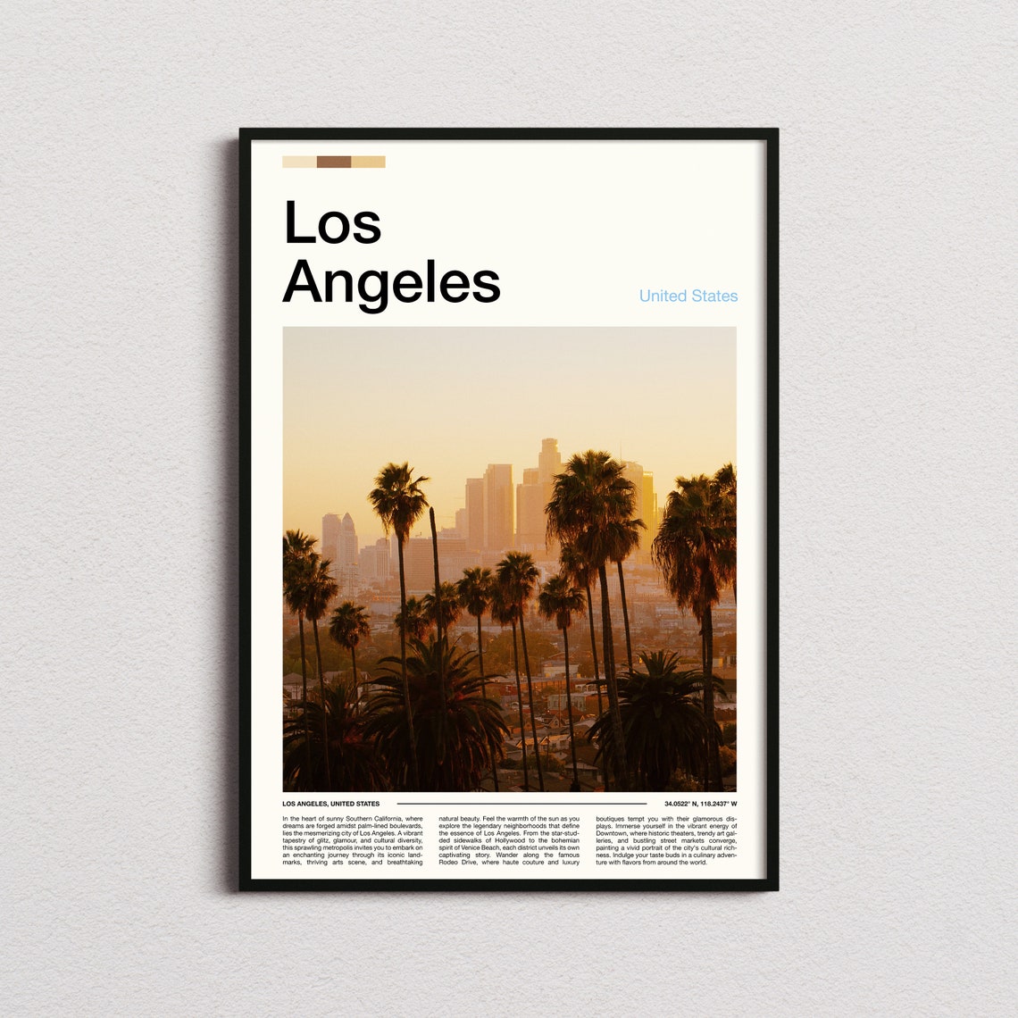 Los Angeles California Downtown Skyline Sunset Palm Trees Poster