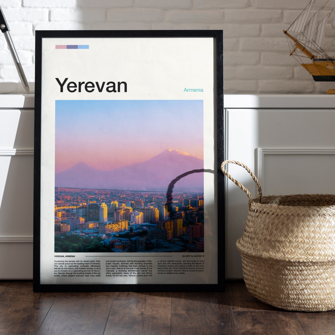 Yerevan Armenia Pink Sunset Cityscape Mount Ararat Travel Poster - Image 4