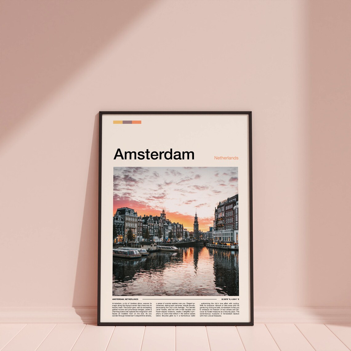 Amsterdam Netherlands Canal Sunset Gabled Houses Travel Poster - Image 3