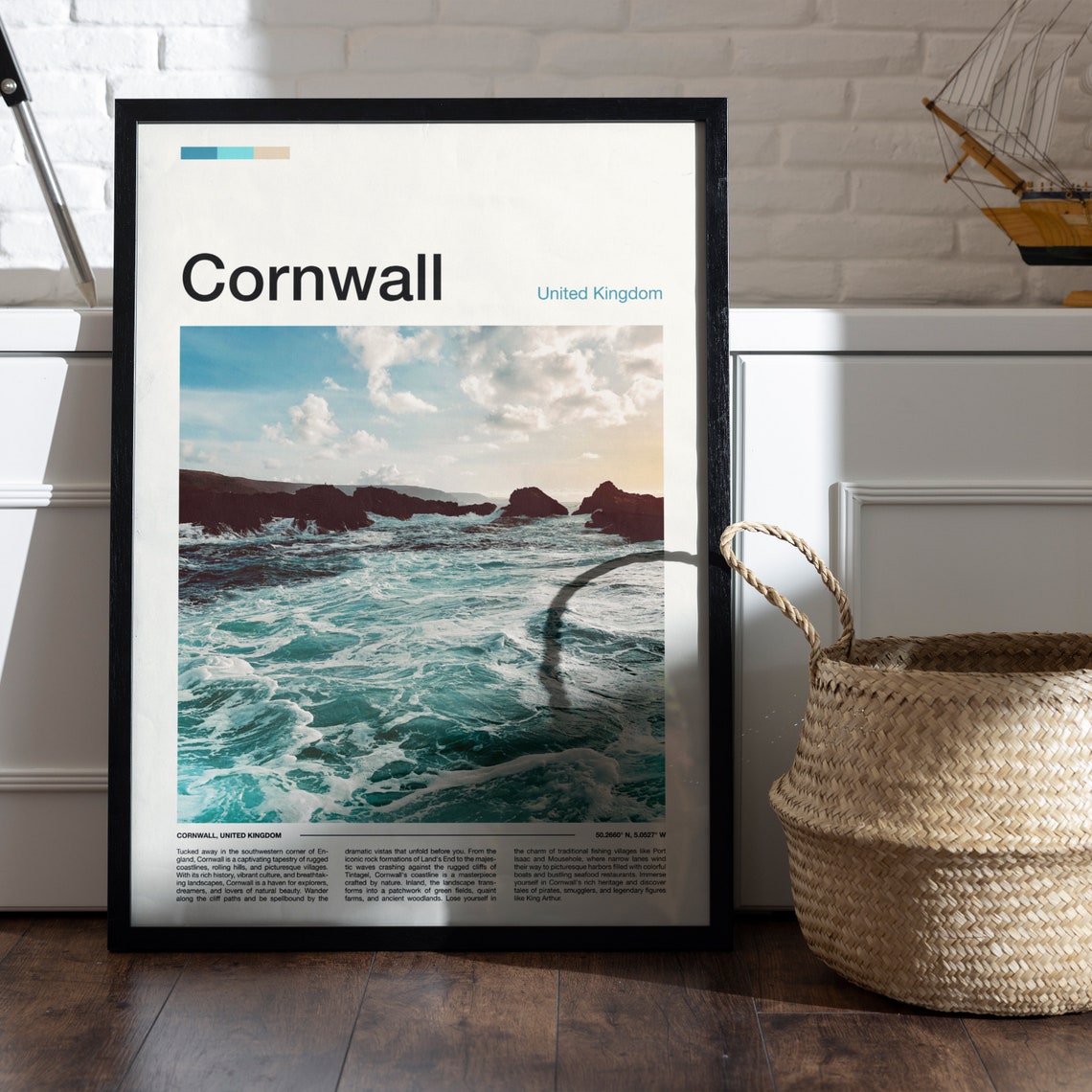 Cornwall United Kingdom Rocky Coast Waves Ocean Travel Poster - Image 5