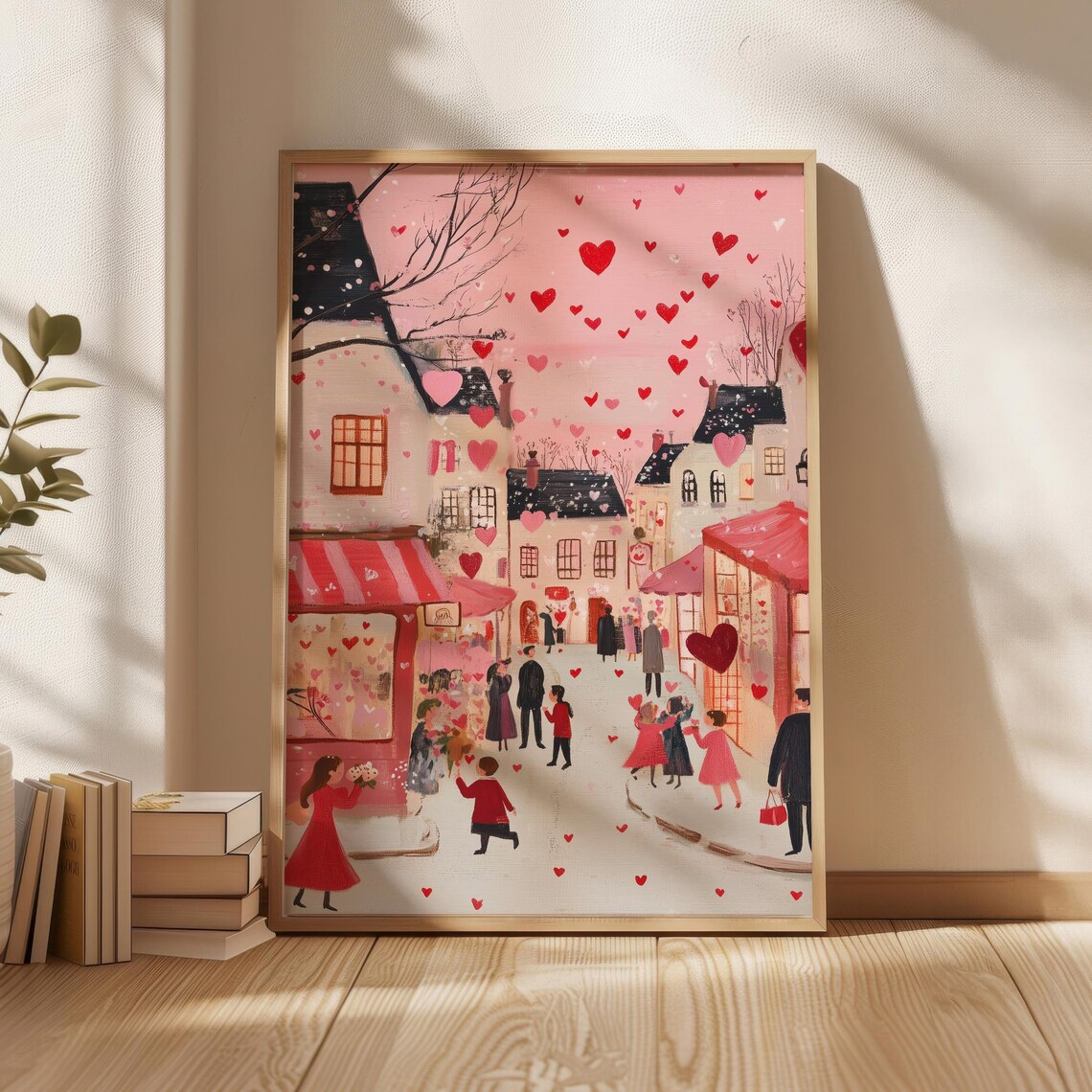 Valentine's Day Love City Falling Hearts Romantic Gift Art Print