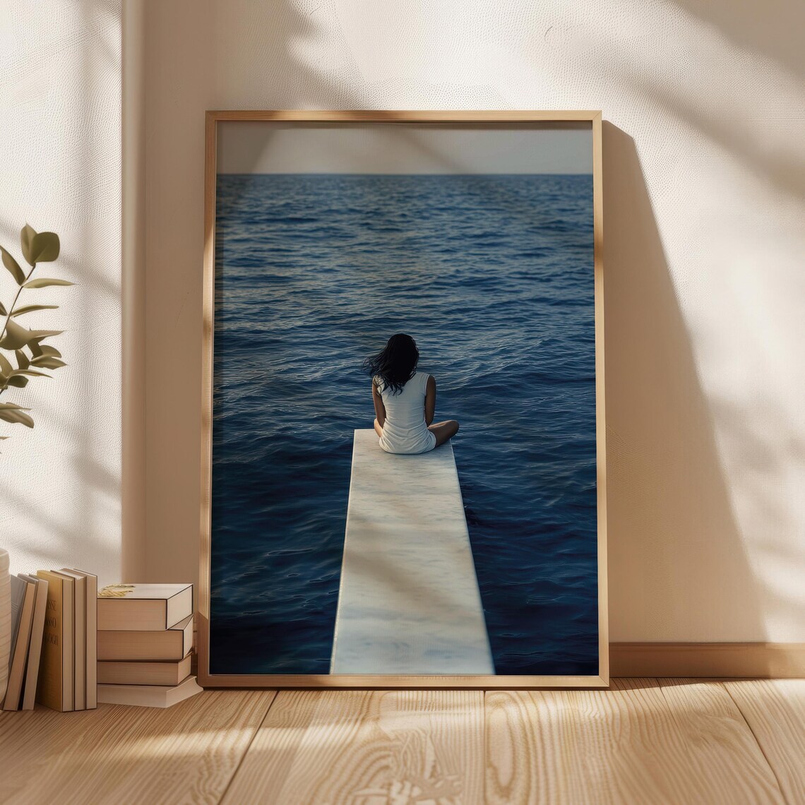 A Lonely Woman Poster Blue Wall Art Realistic Home Decor Prints