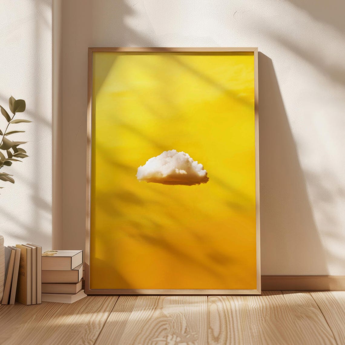 Single White Cloud on Vivid Yellow Sky Minimalist Art Poster