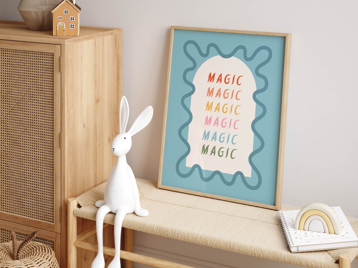 Blue Magic Print Colorful Kids Poster Toddler Bedroom Wall Art Funky Boho Playroom Retro Nursery Decor Cool Typography