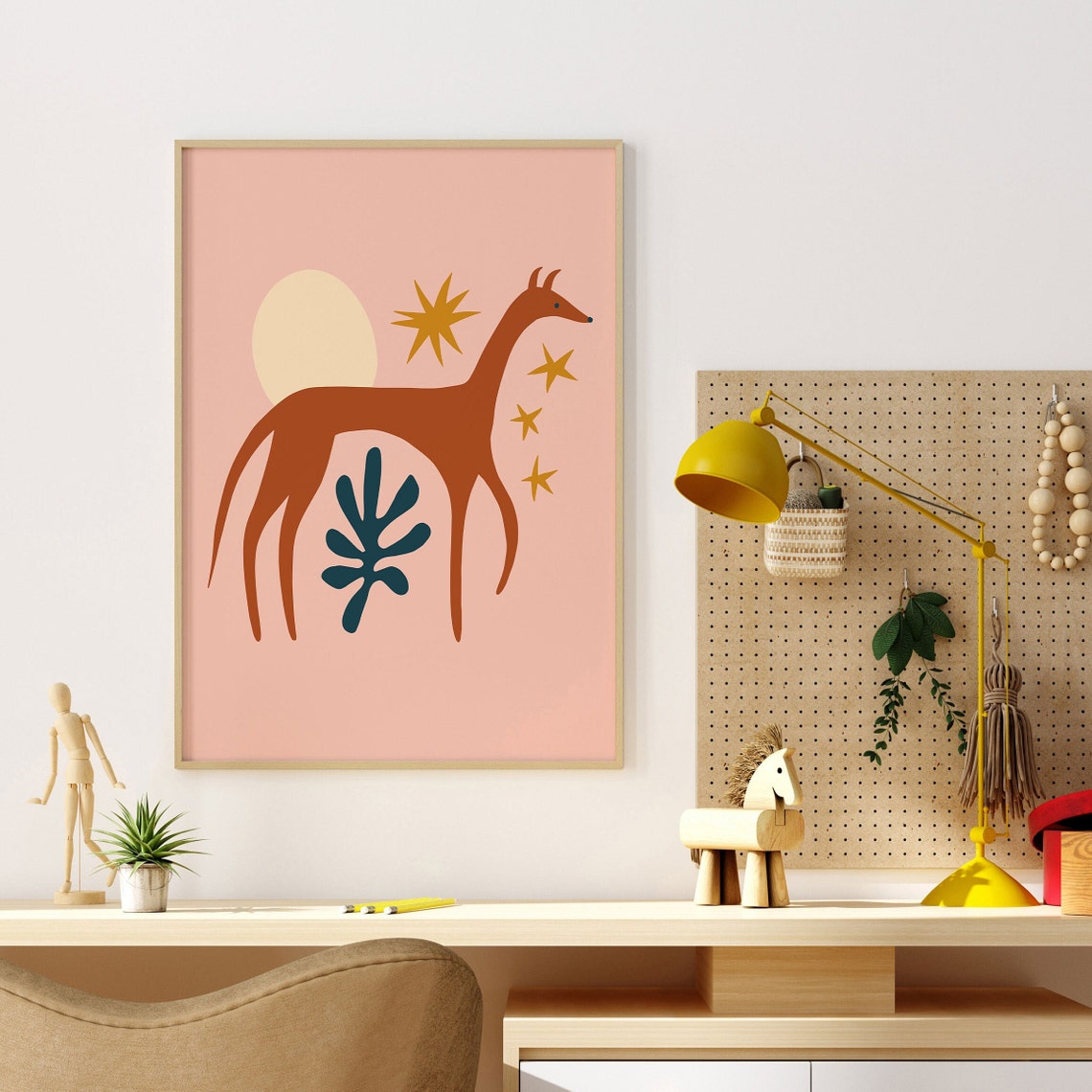 Abstract Animal Poster with Rust Creature Art and Gold Star Motifs - Image 3