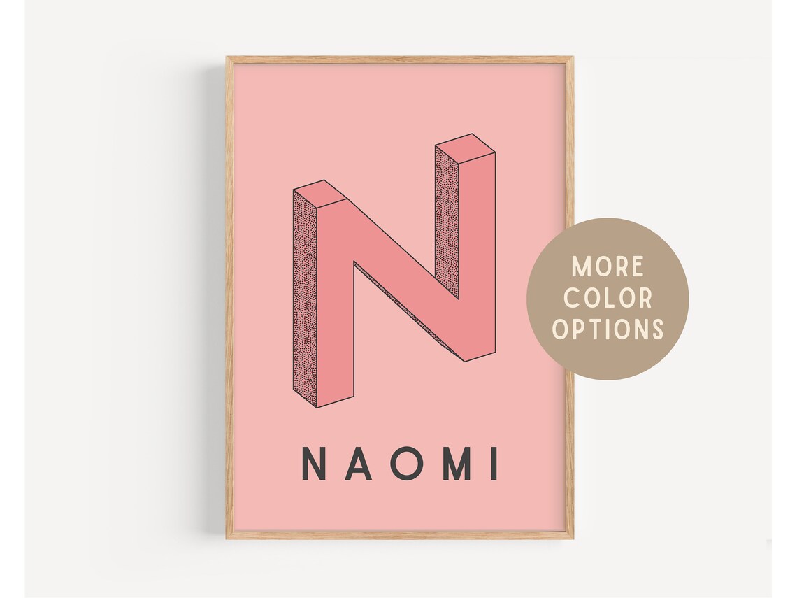 Custom Kids Name Art, Retro Pink Monogram Poster