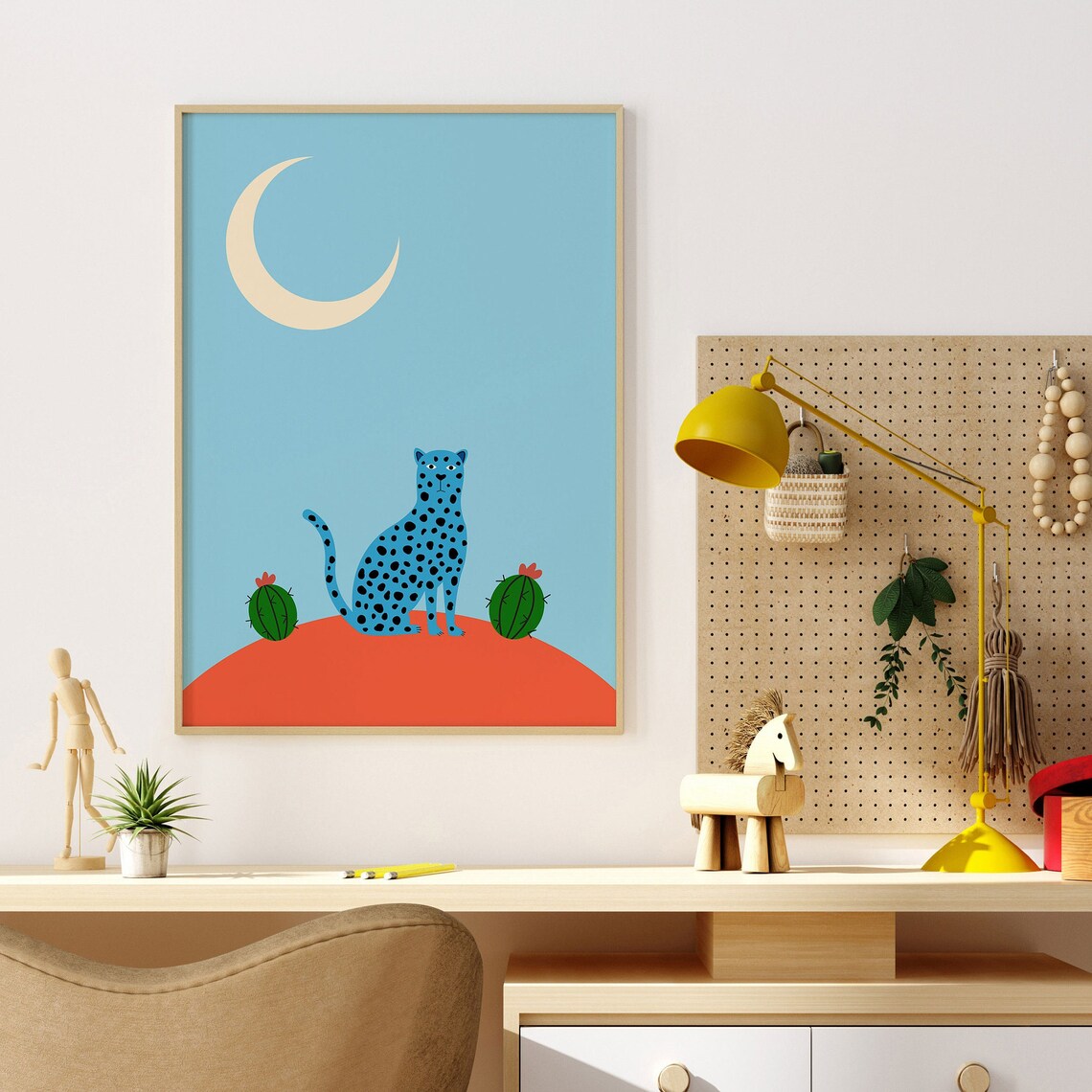 Blue Leopard Print Kids Room Poster, Retro Nursery Decor - Image 4