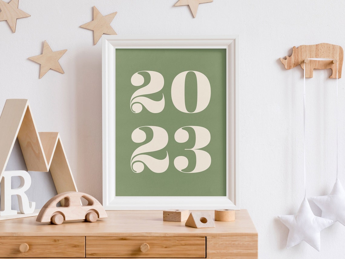 2023 Year Typography Poster with Sage Green Retro Numeral Art - Image 4