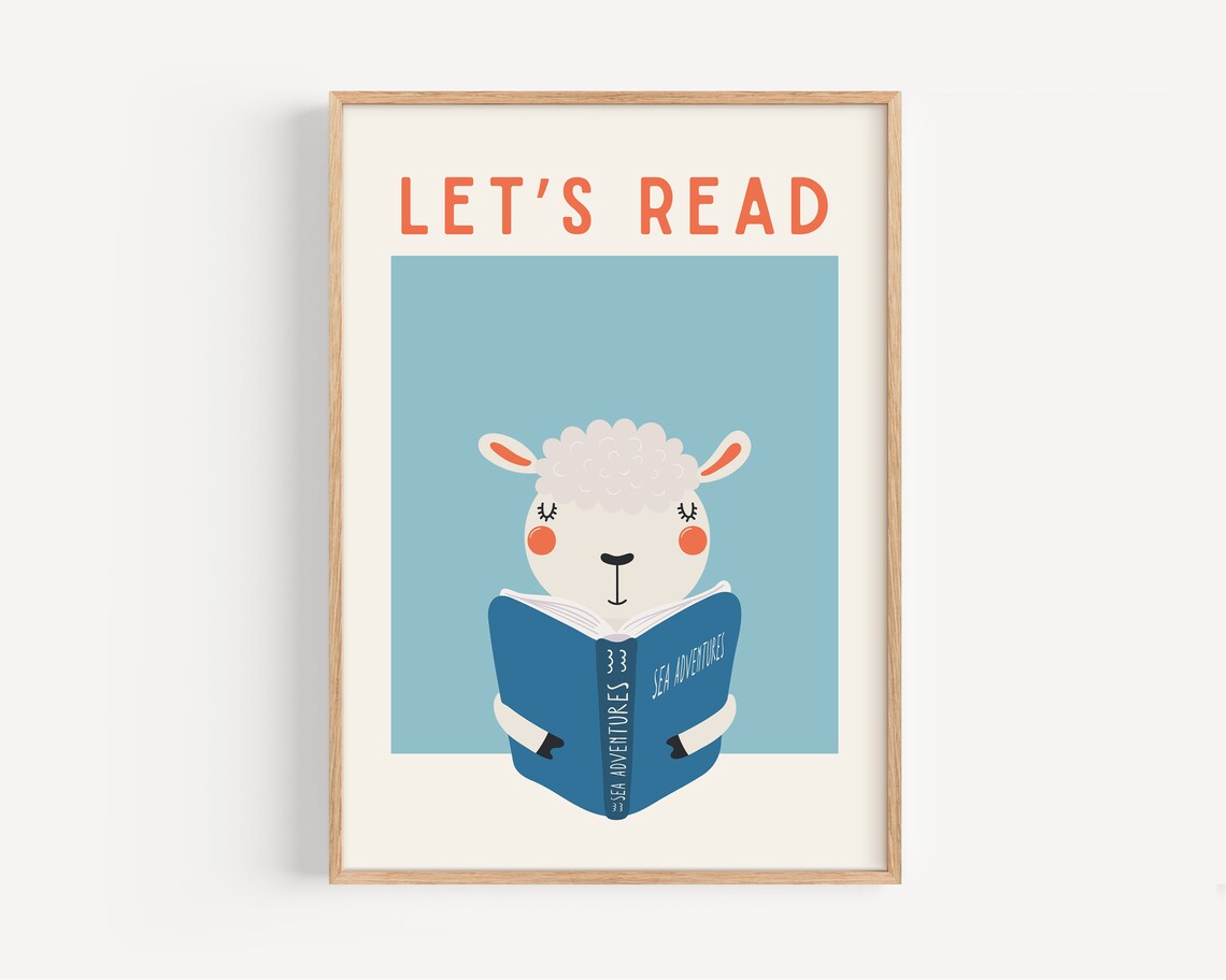 Kids Reading Poster, Cute Playroom Wall Art