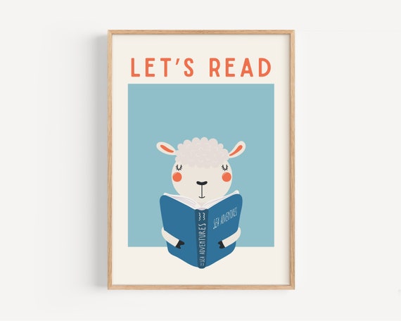 Kids Reading Poster, Cute Playroom Wall Art