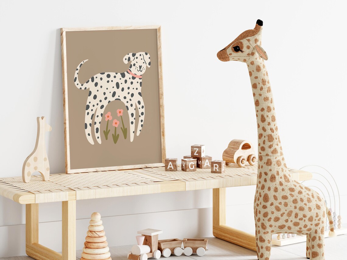 Cute Dalmatian Boho Kids Art Print, Neutral Nursery Decor - Image 4