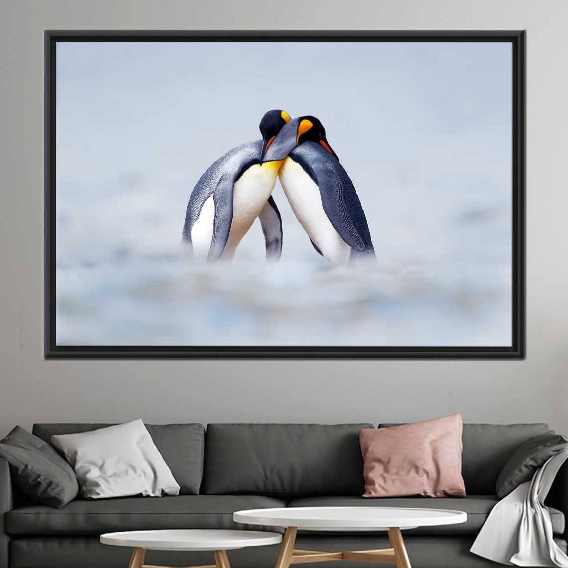 Snow Poster Room Decor Canvas Art Cuddling Penguins Penguin Animal Wall Hangings Personalized Gift For Mom