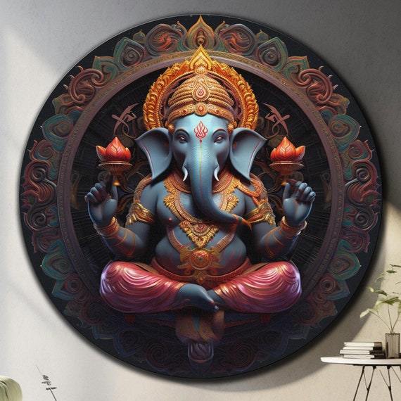 Ganesh Wall Art Tempered Glass Wall Art Glass Printing Large Glass Wall Art Round Wall Art Hindu Wall Art Ganesh Wall Decor