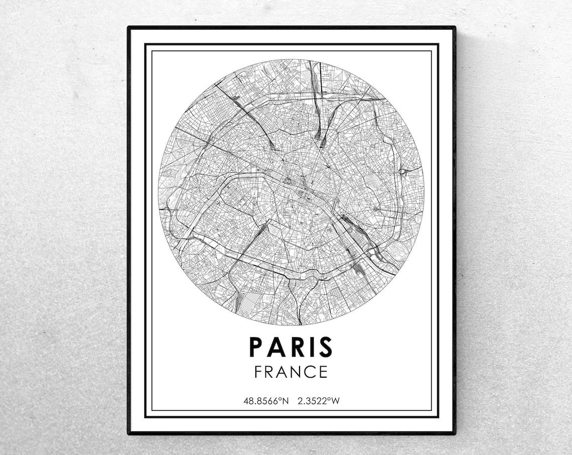 Paris France Circular Street Map With Coordinates Modern Poster