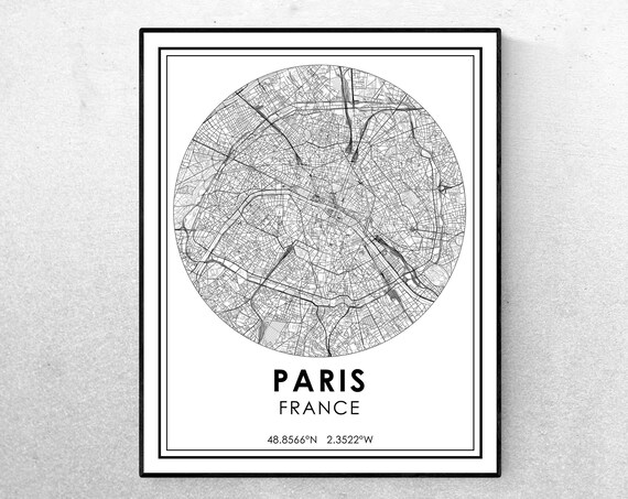 Paris France Circular Street Map With Coordinates Modern Poster
