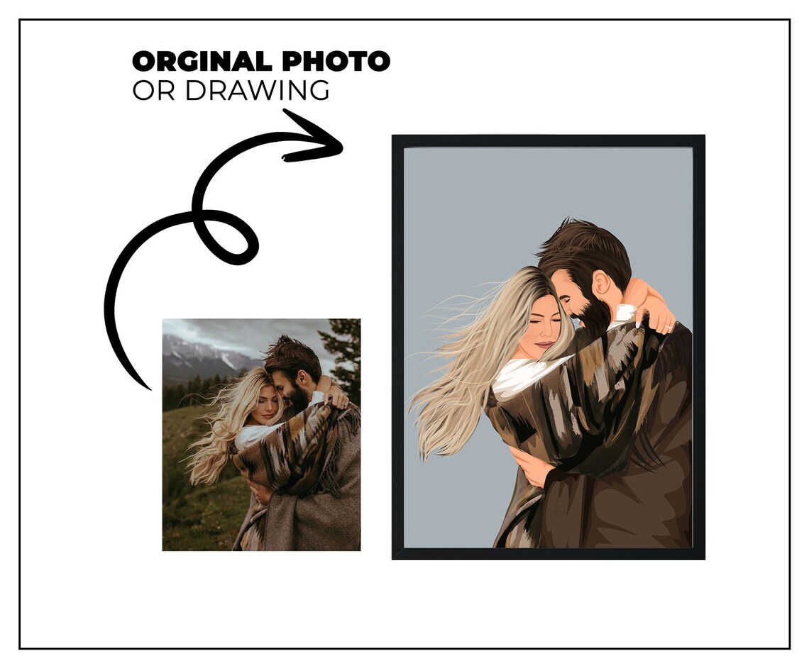 Personalized Couple Portrait Art Print, Anniversary - Image 2