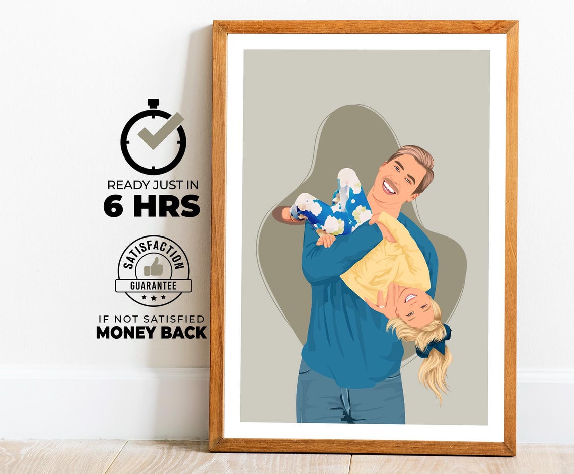 Playful Dad Holding Daughter Upside Down Custom Portrait Poster